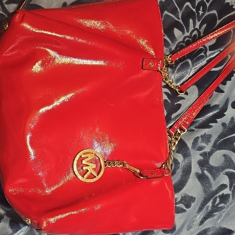 Michael Kors Red Shoulder Bag with Gold Hardware